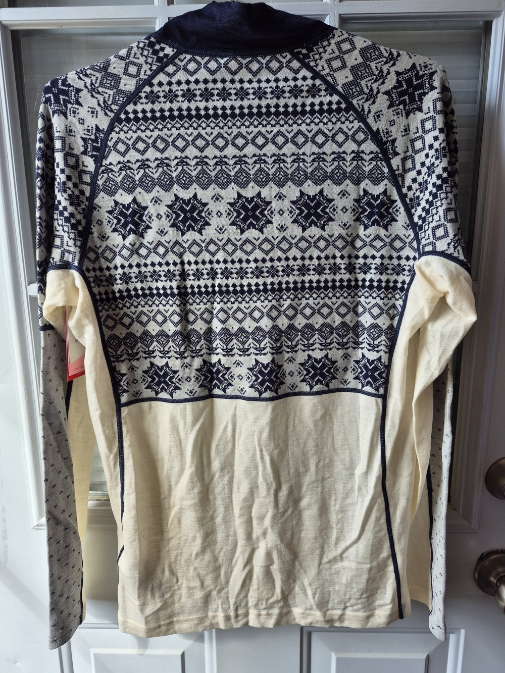 Kari Traa Navy & Cream Fair Isle Half-Zip Merino Wool Baselayer - Picture 2 of 5